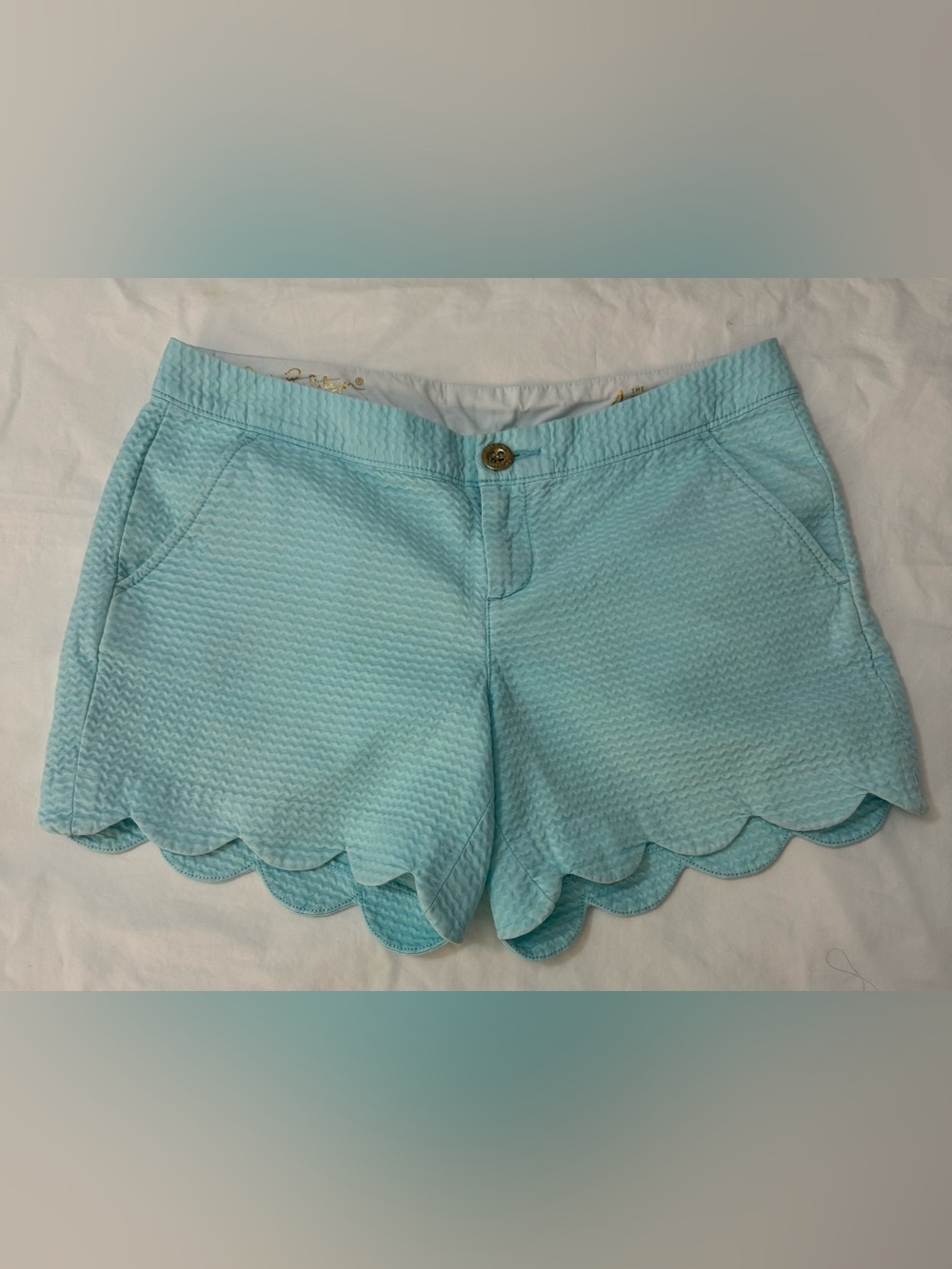 Lilly Pulitzer Buttercup Scalloped Seersucker Shorts Mint Green Sz 4